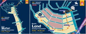 Route intocht Sinterklaas over water van De Omval tot het Scheepvaartmuseum en over land van de Stopera tot het Leidseplein op zondag 17 november 2024